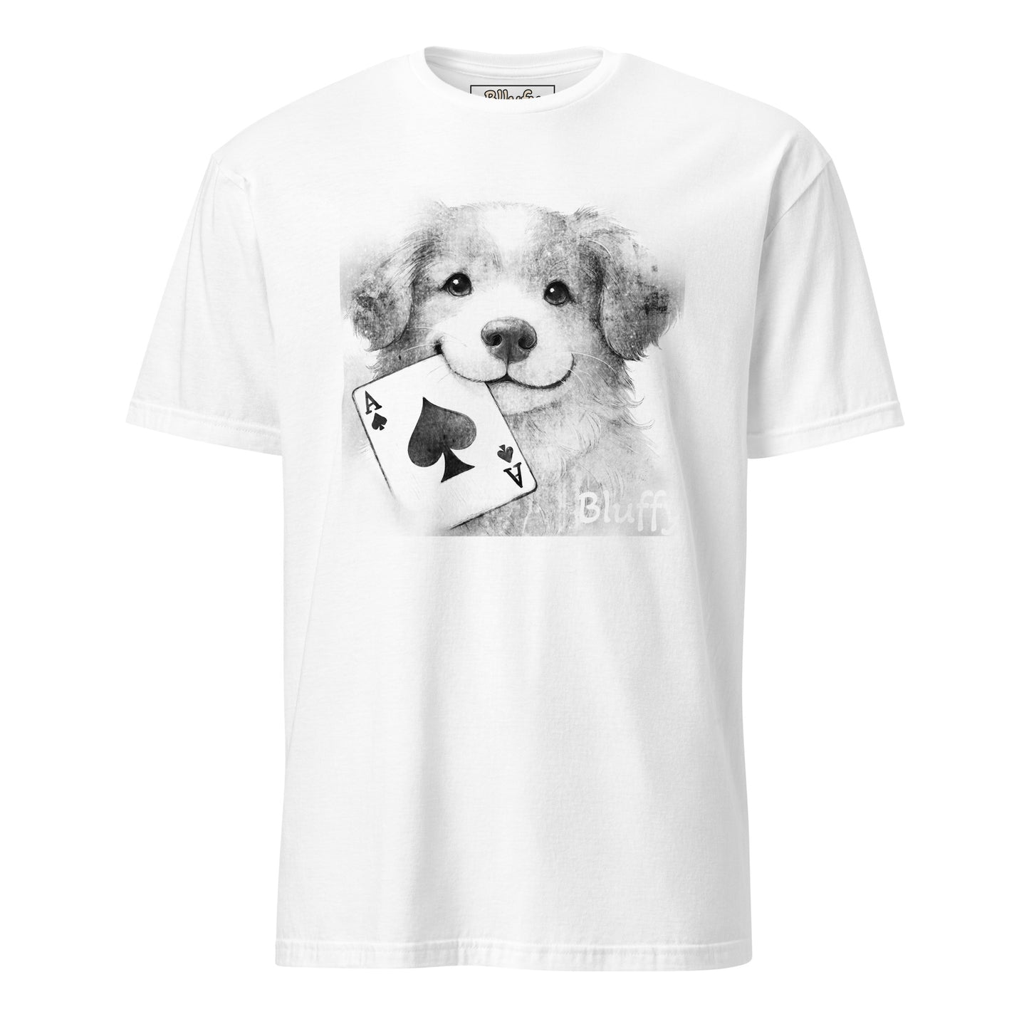 ユニセックスTシャツ~トランプを咥える犬-モノクロ~